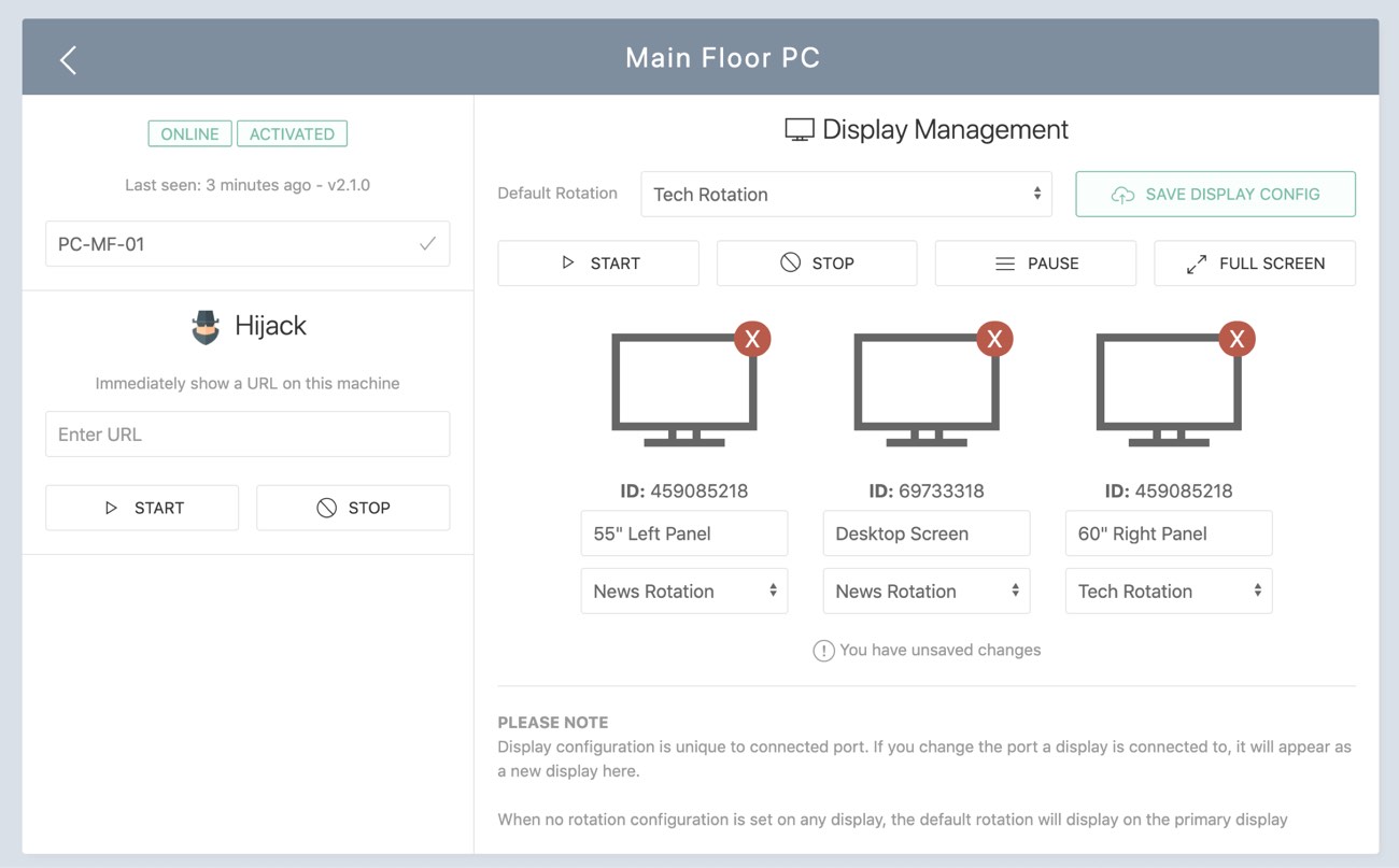 Manage dashboard screen URL rotation